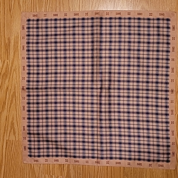 DAKS Handkerchief Mens Tan Blue Black Cotton Plaid Pocket Square Hanky Designer - Picture 3 of 3